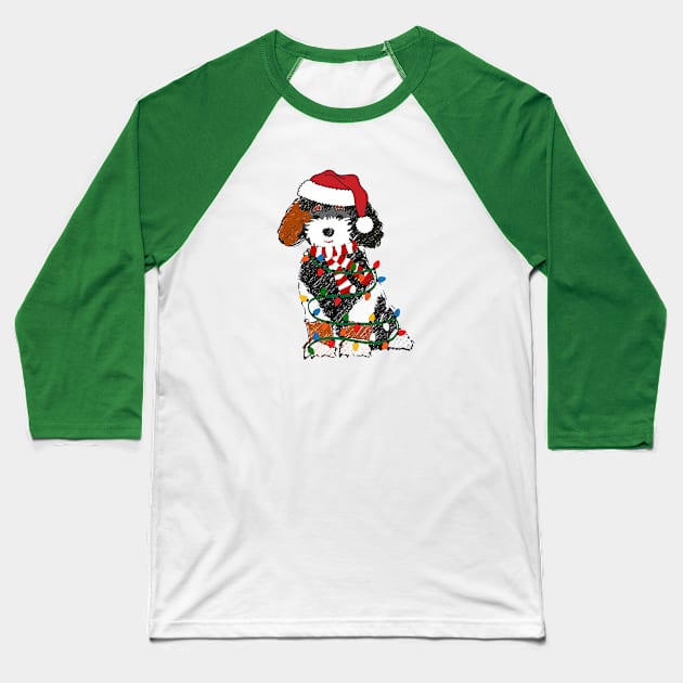 Bernedoodle Decorated With Christmas Lights Baseball T-Shirt by EMR_Designs